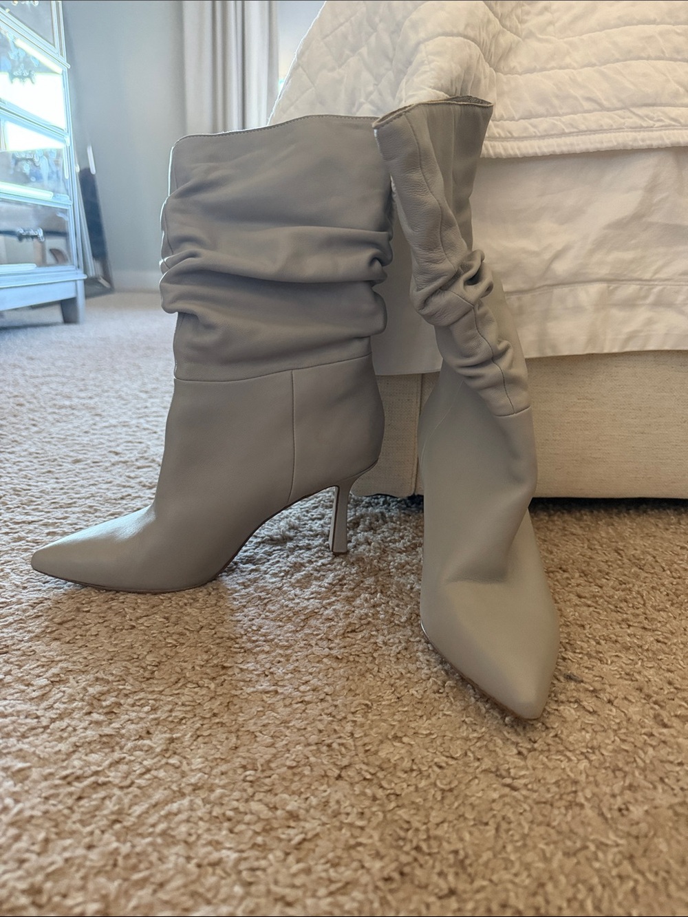 Jessica Simpson Slouchy Pointed-Toe Mid-Calf Boots - Light Gray